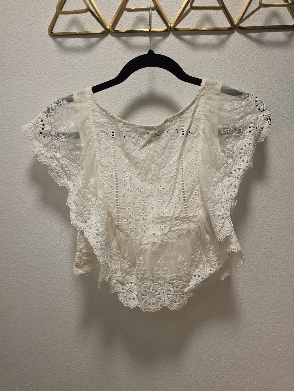 Altar'd State Boho Lace Flutter Sleeve Women's Top in Cream